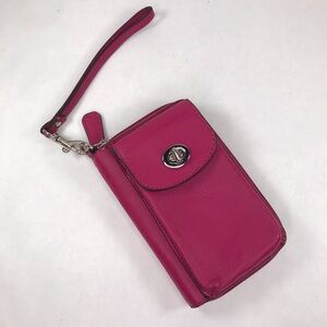 COACH Campbell Universal Zip Around Pink Leather Turn Lock Wristlet Wallet